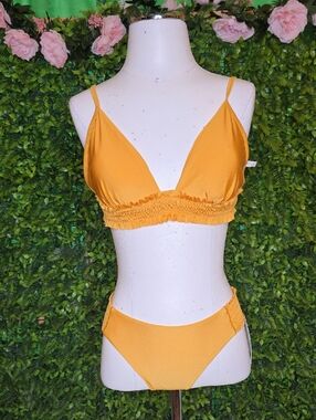 Sunshine Smocked Triangle Bikini Set - Mustard Yellow